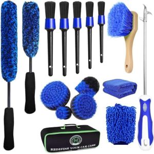 16Pcs Wheel Tire Brush Kit, Car Wash Brushes, Car Detailing Drill Brushes, Bendable Car Wheel Rim Cleaning Brush Supplies Kit for Cleaning Wheel and Tire