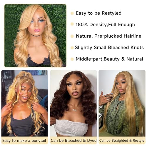 Honey Blonde HD Lace Front Wig Human Hair 13x4 Blonde Lace Front Human Hair Wig For Women 27# Blonde Body Wave Wig Honey Blonde Wig Human Hair Free Part With Baby Hair 180% Density 26Inch - Image 4