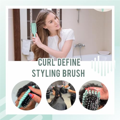 Curly Hair Brush, Curl Defining Brush, Curl Define Styling Brush with Prongs, Boar Bristle Hair Brush for Combing and Shaping Men's and Women's Curls to Reduce Pulling and Curl Separation (Green) - Image 2