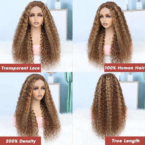 Honey Blonde 22 Inch Water Wave 13x5 Full Lace Human Hair Wig 200% Density - Image 6