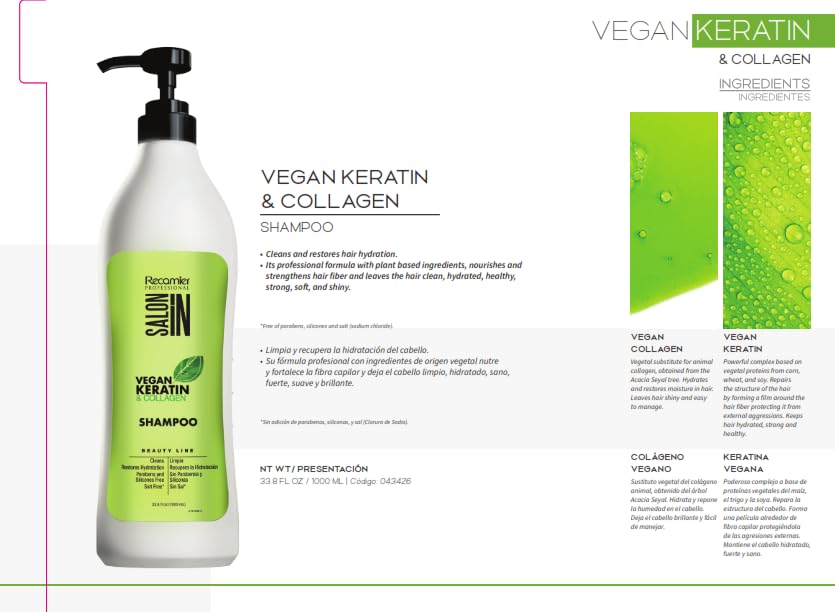 RECAMIER PROFESSIONAL SALON IN Vegan Keratin & Collagen Hair Conditioner 33.8 fl.oz. - Image 3