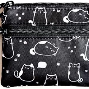 FLOCK THREE Small Coin Purse for Women with Zipper Mini Change Wallet Credit Card Holder Keychain Pouch Cute Ladies Key Card Cases Money Organizers for Boys Girls (Cute Cat)