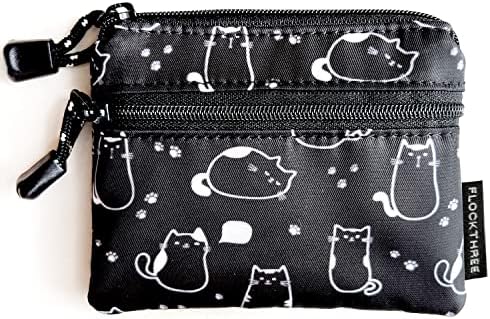 FLOCK THREE Small Coin Purse for Women with Zipper Mini Change Wallet Credit Card Holder Keychain Pouch Cute Ladies Key Card Cases Money Organizers for Boys Girls (Cute Cat)