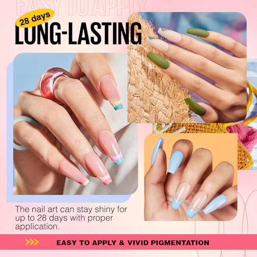 Dip Powder Nail Kit Pink Blue Purple White Black Red 32 Multi-Colors Dipping Powder with Base Top Coat Activator Brush Saver Liquid Set, Classic All Seasons Tones French Nail Art Manicure Salon MEFA - Image 2