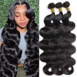 12A Human Hair Bundles 18 20 22 Inch Body Wave Bundles Human Hair 100% Unprocessed Brazilian Virgin Hair Bundles Deals Human Hair Extension Quick Weave Bundles Human Hair Natural Black Color