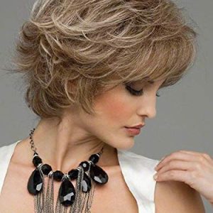 Kylie Toasted Sesame 6.25" Short Wavy Shag Human Hair Synthetic Blend Wig with Travel Kit
