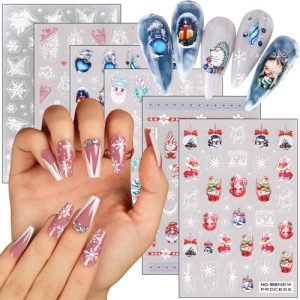 Christmas Nail Art Stickers Decals 3D Cute Winter Nail Self-Adhesive Sticker Designs Snowflake Snowman Santa Claus Nail Decal for Women Manicure Art DIY Xmas Holiday Fingernail Decorations