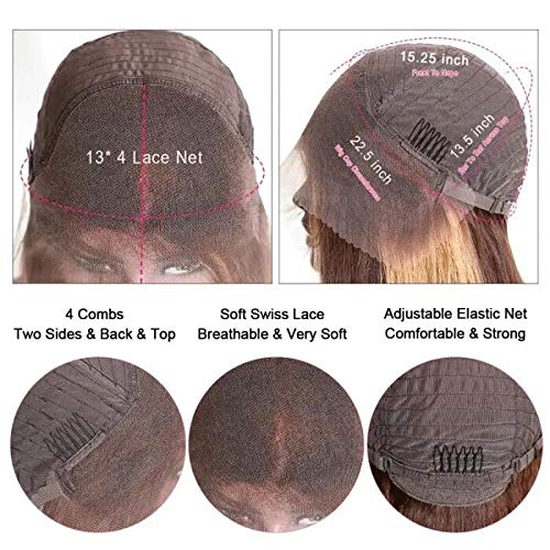 UNICE 12A Ombre Highlight 13x4 Lace Front Human Hair Wig 180% Density Body Wave Brown Blonde #TL412 Color, Brazilian Remy Hair Lace Frontal Wig Pre Plucked with Baby Hair for Women 14inch - Image 7