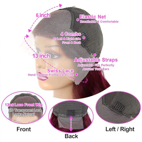 Burgundy Lace Front Wigs Human Hair Pre Plucked 180% Density 13x6 HD Transparent Body Wave Lace Front Wigs Human Hair with Baby Hair for Black Women Glueless Wine Red Colored Wig 28Inch - Image 6