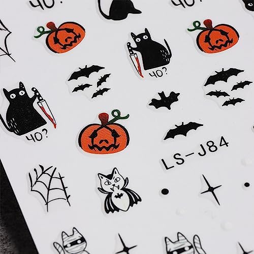 JMEOWIO 9 Sheets Halloween Nail Art Stickers Decals Self-Adhesive Pegatinas Uñas Horror Ghost Witchy Spider Web Bat Cat Pumpkin Spook Nail Supplies Nail Art Design Decoration Accessories - Image 7