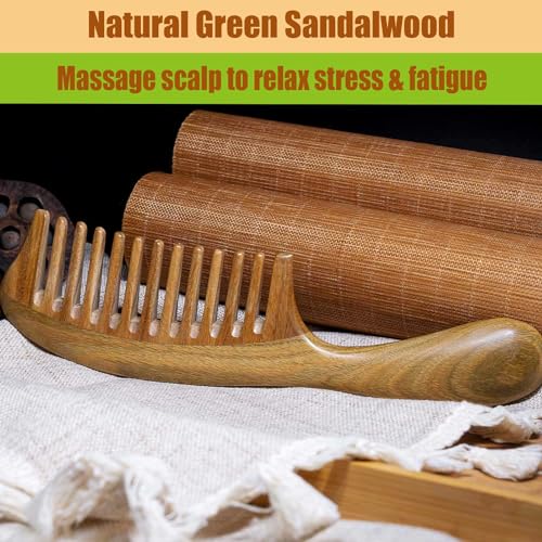 Comb Wide Tooth Comb Hair Comb Wooden Comb for Women Detangling Comb Green Sandalwood Comb for Men Women - Image 5