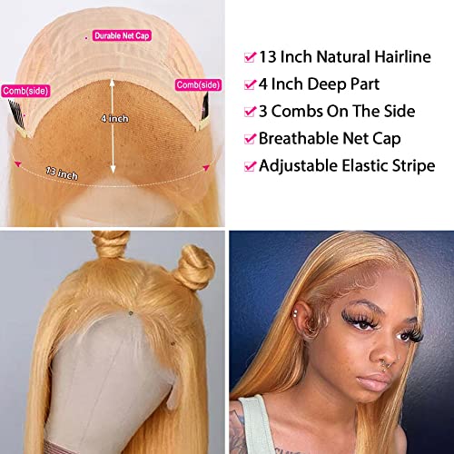 Honey Blonde Lace Front Wig Human Hair 13x4 Transparent Lace Frontal Wig Human Hair #27 Colored Straight Lace Front Wig For Black Women Pre Plucked With Baby Hair 16 Inch Estilar - Image 5