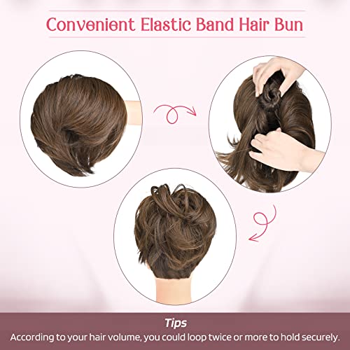 HOOJIH 4 Piece Wavy Tousled Blonde Messy Bun Hair Extensions for Women - Image 7