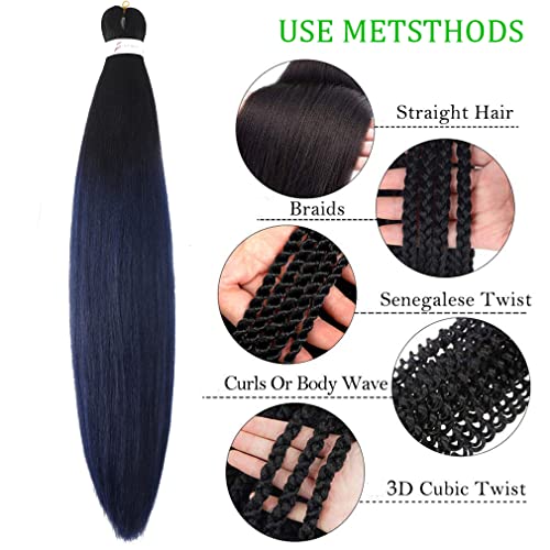 Pre Stretched Braiding Hair Extensions 26 Inch 6 Packs Braid Hair Prestretched Crochet Braids Hair Hot Water Setting High Temperature Synthetic Fiber Premium Yaki Texture(26inch,Black-Dark Blue) - Image 4