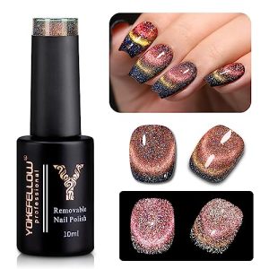 YOKE FELLOW 9D Cat Eye Gel Nail Polish, 10ML Holographic Galaxy 9D Cat Eye Reflective Glitter Gel Polish Chameleon Magic Effect