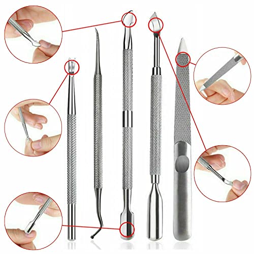 Professional Stainless Steel Cuticle Pusher Set Tools and Manicure Pedicure Salon Kit Medical Grade Dual Sided Cuticle Nippers Cleaners Gel Nail Polish Removers Peeler Scraper Nail Art Care (6 Pieces) - Image 4