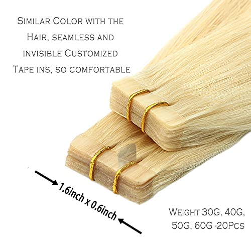 Purfasion Tape in Hair Extensions Remy Human Hair Platinum Blonde Invisible Skin Wef 18inch 40g 20 Pieces Staight Tape ins for Fashion Women (18Inch #60 40g) Blonde Extensions - Image 2