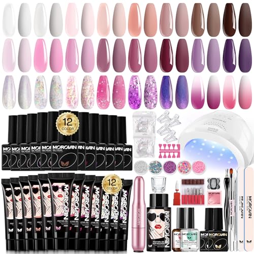 Morovan Poly Gel Nail Kit Starter Kit: 24 Colors Poly Gel Nail Kit for Beginners with Everything - Poly Gel Nail Kit with U V lamp for Women Nail Art Kit DIY Extension Gel Nail Kit