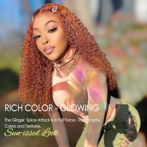 Brennans Ginger Burnt Orange Human Hair Wig Water Wave Lace Front Wigs 22 Inch Deep Wave Glueless Wigs Human Hair for Black Women Pre Plucked 13x4 Lace Frontal Wigs Brazilian Human Wigs 180% Density - Image 2
