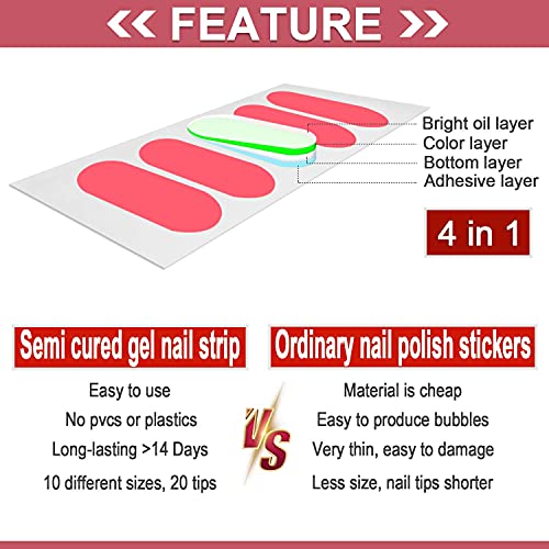 WOKOTO 20 Pcs Bisque Semi Cured Gel Nail Polish Strips With Nail File & Wooden Stick Holographic Gel Nail Strips UV Gel Nail Stickers Full Nail Wraps Stick On Nail Polish Stickers For Women - Image 4