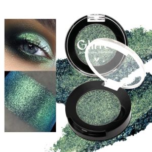 Glitter Multichrome Emerald Green Eyeshadow, Bright Dark Olive Green Gold Duochrome Eye Shadow Palette, Highly Pigmented & Long Lasting Cream Eyeshadows, Vegan Talc Free for Travel Size