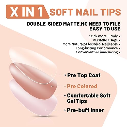 Gel Nail Tips Short Almond Nails - Funmarcy Brown 3 in 1 Matte Nail Tips & 4 in 1 X Coat Soft Gel Nail Tips, Tip Primer & Base Coat Cover, Full Cover Fake Nails(150 PCS 15 Size) - Image 3