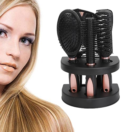 5-Piece Detangling Hair Brush Set with Stand and Mirror Holder for Wet Dry Hair - Image 4