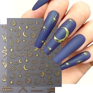 8 Sheets Flame Snake Nail Art Adhesive Sticker 3D Self-Adhesive Nail Decals Art Design Holographic Moon Sun Nail Art Sticker Decoration for Women Manicure Tips Acrylic Nails DIY Nails Art Supplies