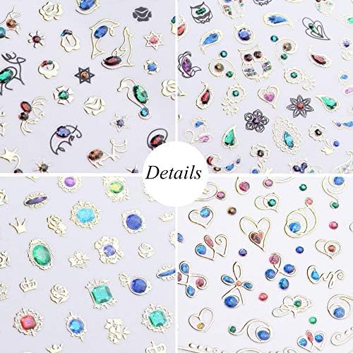 Luxury Nail Stickers Set--10 Sheets Colorful Nail Art Stickers in Different Crystal Gem Bronzing Shapes,3D Self-Adhesive Nail Decals for Nail Art DIY+1 Pcs Tweezers+1 Pcs Pressing Stick - Image 6
