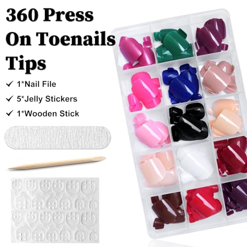 360Pcs Short Press on Toenails Square, Full Cover Colored Fake Toe Nails Glossy False Toenail Press ons Acrylic Glue on Toenails for Women Girls Artificial Toes - Image 4