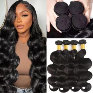 12A Brazilian Virgin Human Hair Bundles Body Wave 18 20 22 24 Inch 100% Unprocessed Human Hair Bundles for Women Weave 4 Bundles Human Hair Extensions Natural Black Color Body Wave Bundles