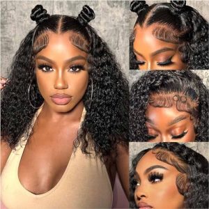 Curly Bob Wig Human Hair Glueless 13x4 HD Wet and Wavy Short Jerry Curly Lace Front Bob Wigs for Black Women Human Hair Pre Plucked Natural Hairline with Baby Hair Wear and Go 14 Inch