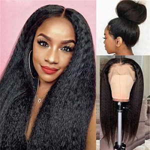 BESFOR Human Hair Lace Front Wigs Yaki Straight 26 Inch Brazilian Unprocessed Virgin Hair Wigs Pre Plucked with Baby Hair for Black Women Natural Hairline