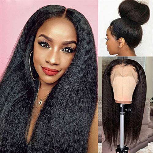 BESFOR Human Hair Lace Front Wigs Yaki Straight 26 Inch Brazilian Unprocessed Virgin Hair Wigs Pre Plucked with Baby Hair for Black Women Natural Hairline
