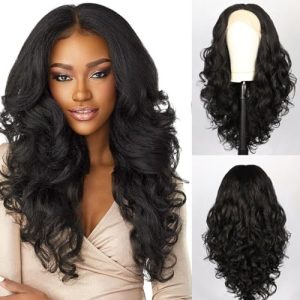 Female Wig Front Lace Wig Black Middle Parted Fluffy Long Curly Hair Synthetic Fiber Full Hood for White Black Women Everyday Halloween Party Cosplay