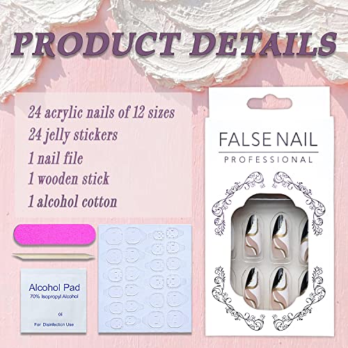 24 Pcs Blue Gold Swirl Almond Press-On Nails with Glue Included - Image 3