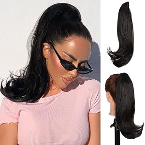 Claw Clip in Ponytail Extension for Women Black Synthetic Hair Pony Tails High-Resistant Fiber Hair for Girls 16 inches