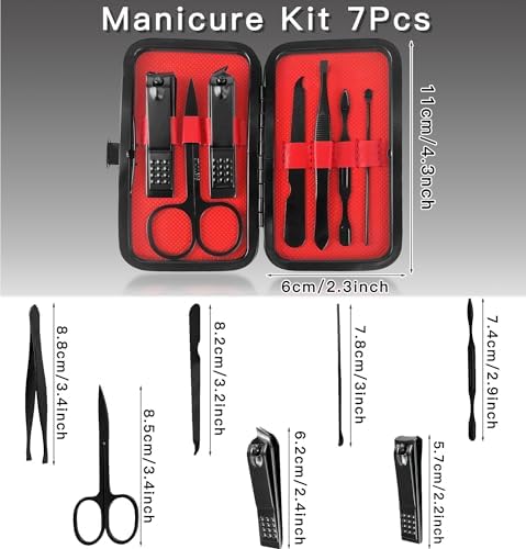 Manicure Set Nail Clipper Kit 7Pcs with 1 Initial Letter Case Travel Accessories for Men Women Grooming Kit Personalized Pedicure Toenail Fingernail Care Tools Gift for Father Husband Black A - Image 2