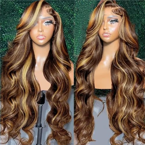 26 Inch Honey Blonde Body Wave Ombre 4/27 Highlight Human Hair 180% Density HD Lace Front Wig Pre Plucked - Image 3