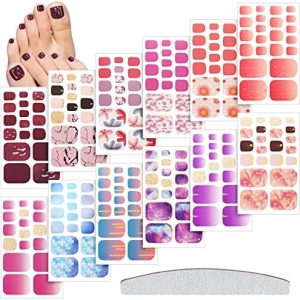 264 Pieces 12 Sheets Full Wraps Toenail Polish Stickers Mermaid Design Toenail Art Polish Stickers Strips Glitter Self-Adhesive Toenail Art Decals with Nail File for Women Girls (Chic Style)