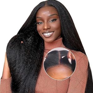 Wear and Go Glueless Wig Human Hair Kinky Straight 4X4 HD Lace Front Wigs Human Hair for Beginners Pre Plucked Wig for Black Women Ready to Wear No Glue Yaki Straight Glueless Wigs 24 inch