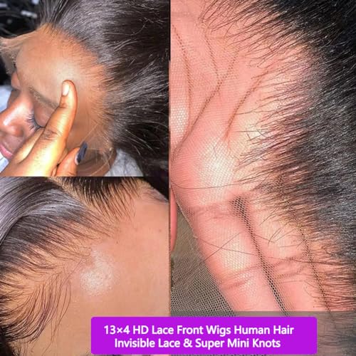 Body Wave Lace Front Wigs Human Hair 13X4 HD Lace Front Wigs Human Hair Pre Plucked 26 Inch Glueless Wigs for Black Women Human Hair 180 Density Frontal Wigs Human Hair with Baby Hair - Image 8