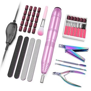 Nail Drill, Electric Nail File Nail Drills for Acrylic Nails Portable Electric Nail Drill Machine Nail Clipper Manicure Pedicure Tool Nail Kit Set Professional-Pink Kit
