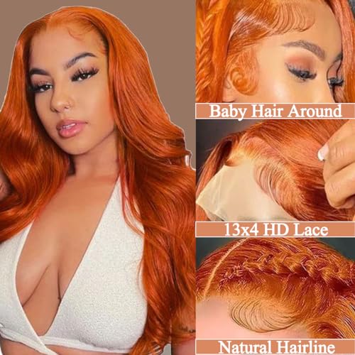 20Inch Ginger Orange Lace Front Wigs Human Hair 180% Density Lace Frontal Body Wave Wig 13x4 Lace Front Human Hair Body Wave Lace Front Wigs for Women Ginger Orange Lace Front Wigs - Image 2