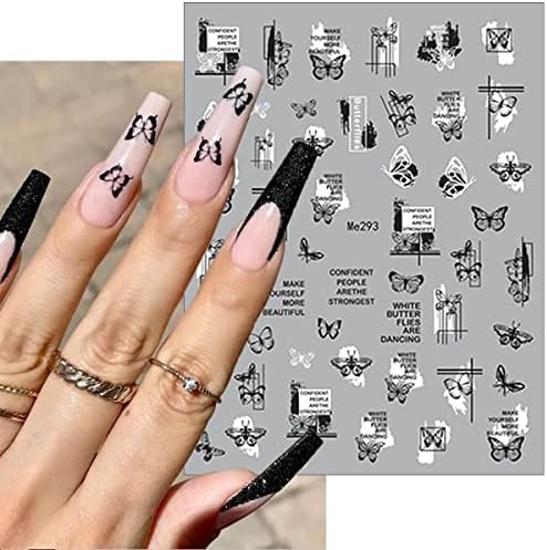 8 Sheets Black Butterfly Nail Art Stickers Decals 3D Self-Adhesive Butterfly Nail Stickers for Nail Art Spring Summer Flower Nail Decals Rose Daisy Designs Nail Decor Accessories for Acrylic Nail DIY - Image 3