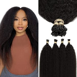 Kinky Straight I Tip Hair Extensions Natural Black 50 Strands 16 Inch 50 Gram