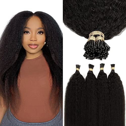 Kinky Straight I Tip Hair Extensions Natural Black 50 Strands 16 Inch 50 Gram