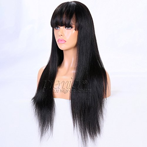 360 Full Lace Human Hair Wigs with Bangs Light Yaki Straight Brazilian Remy Human Hair 360 Wigs for High Ponytail, 360 Lace Front Wig for Black Women 150% Density 20 Inches Wig with Bangs - Image 7