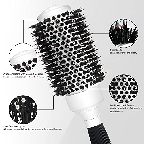 Round Brush with Boar Bristle, Ball Tip Round Hair Brushes for Women Blow Drying, 2 Clips and 1 Comb Included (2.9" & Barrel 1.7")… - Image 2