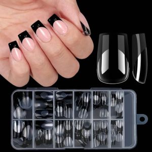 Short Square Nail Tips Soft Gel Pre-Shaped Acrylic Nail Tips French Full Cover Nail Tips Clear Gelly Press on Flase Nail Tips for Extension Nail Manicure Home DIY Ideal Gifts 120PCS (black)